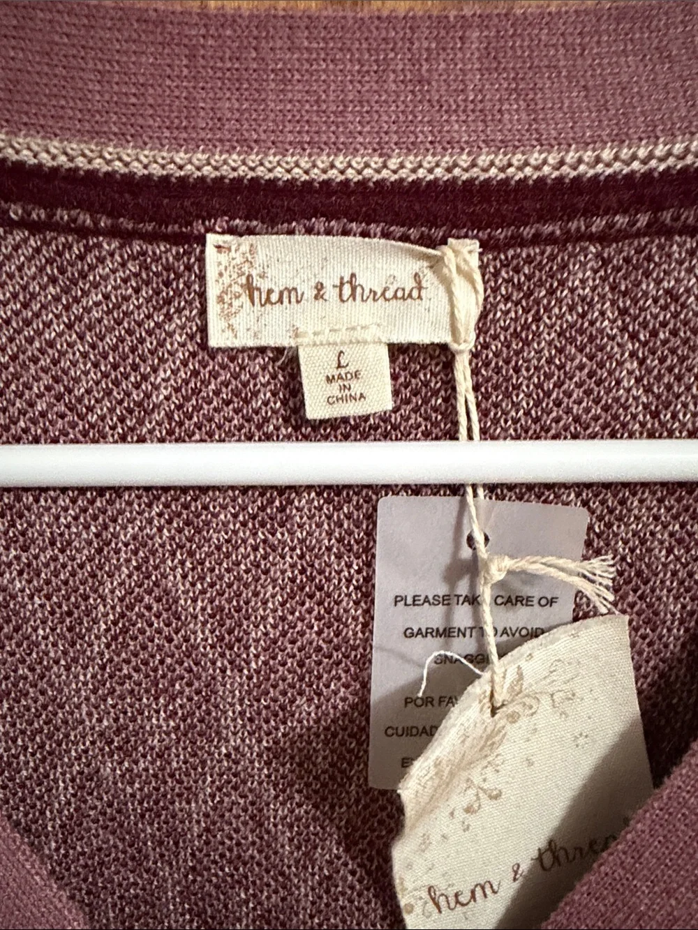 Hem & Thread Plum and Cream Diamond-Pattern Cardigan - Picture 2 of 6